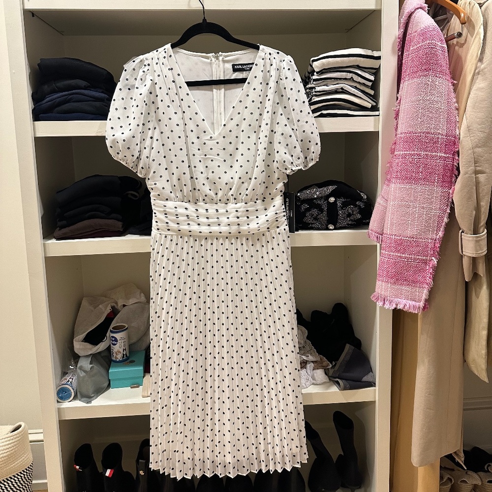 Karl Lagerfeld white midi dress with black polka dots
